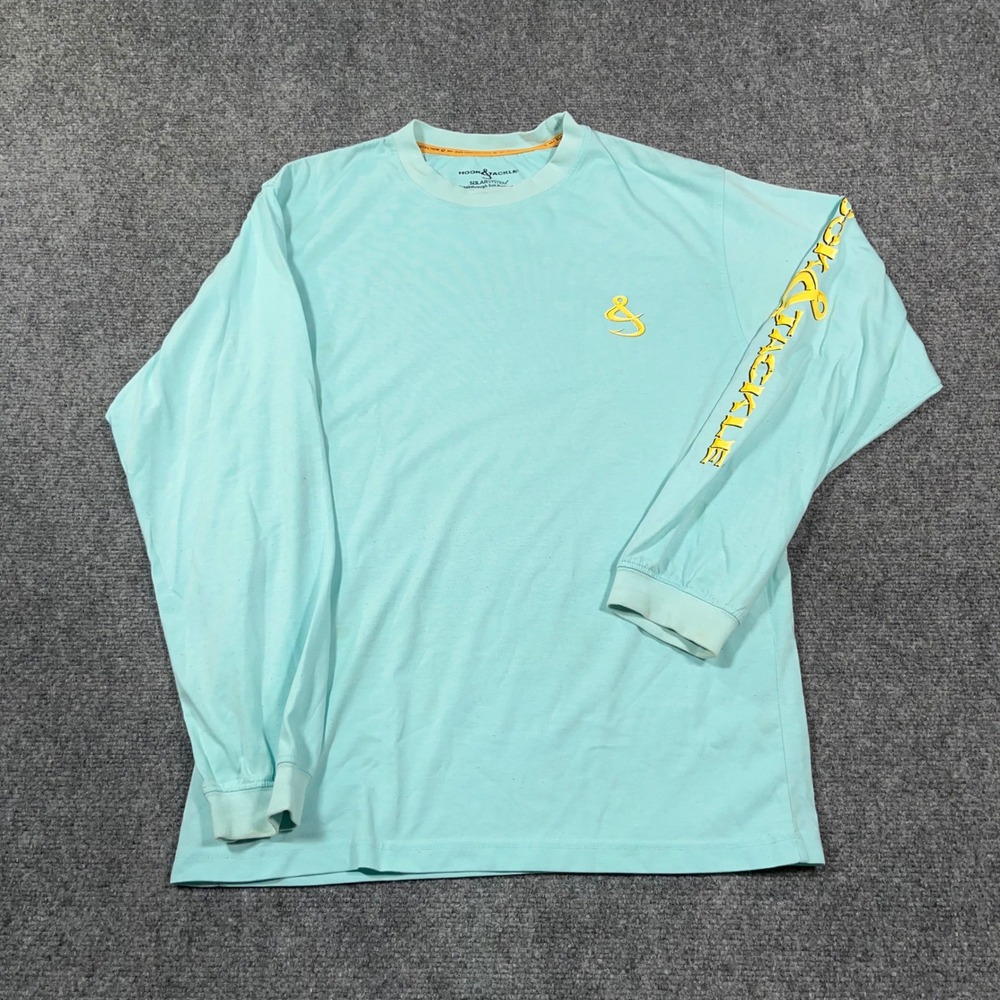 Hook & Tackle SolarSystem Fishing Shirt Men Med UPF 40+ Graphic Teal Long Sleeve